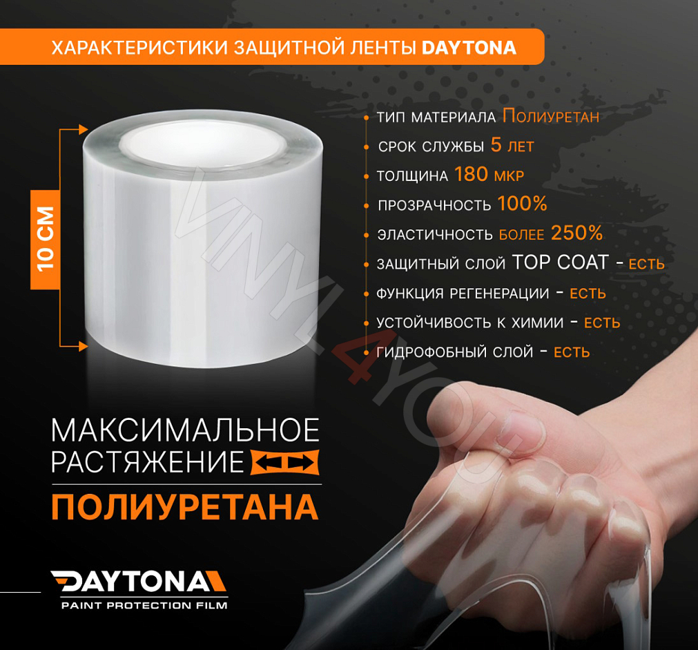 Полиуретановая защитная лента DAYTONA PPF S300 ширина 10см (длина 10 м)